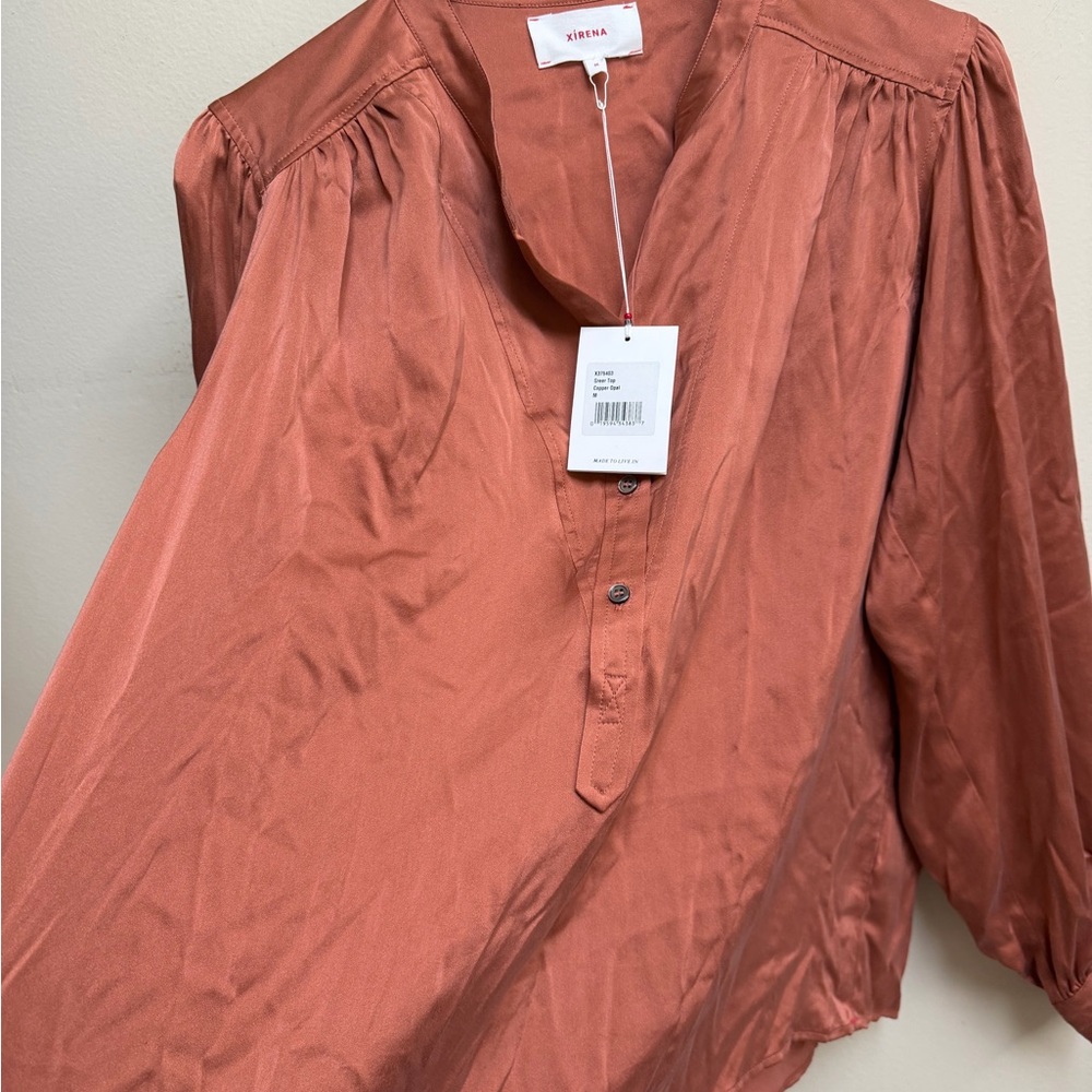 NWT Xirena Greer Elegant Women's Satin Blouse - Rust - Picture 5 of 6